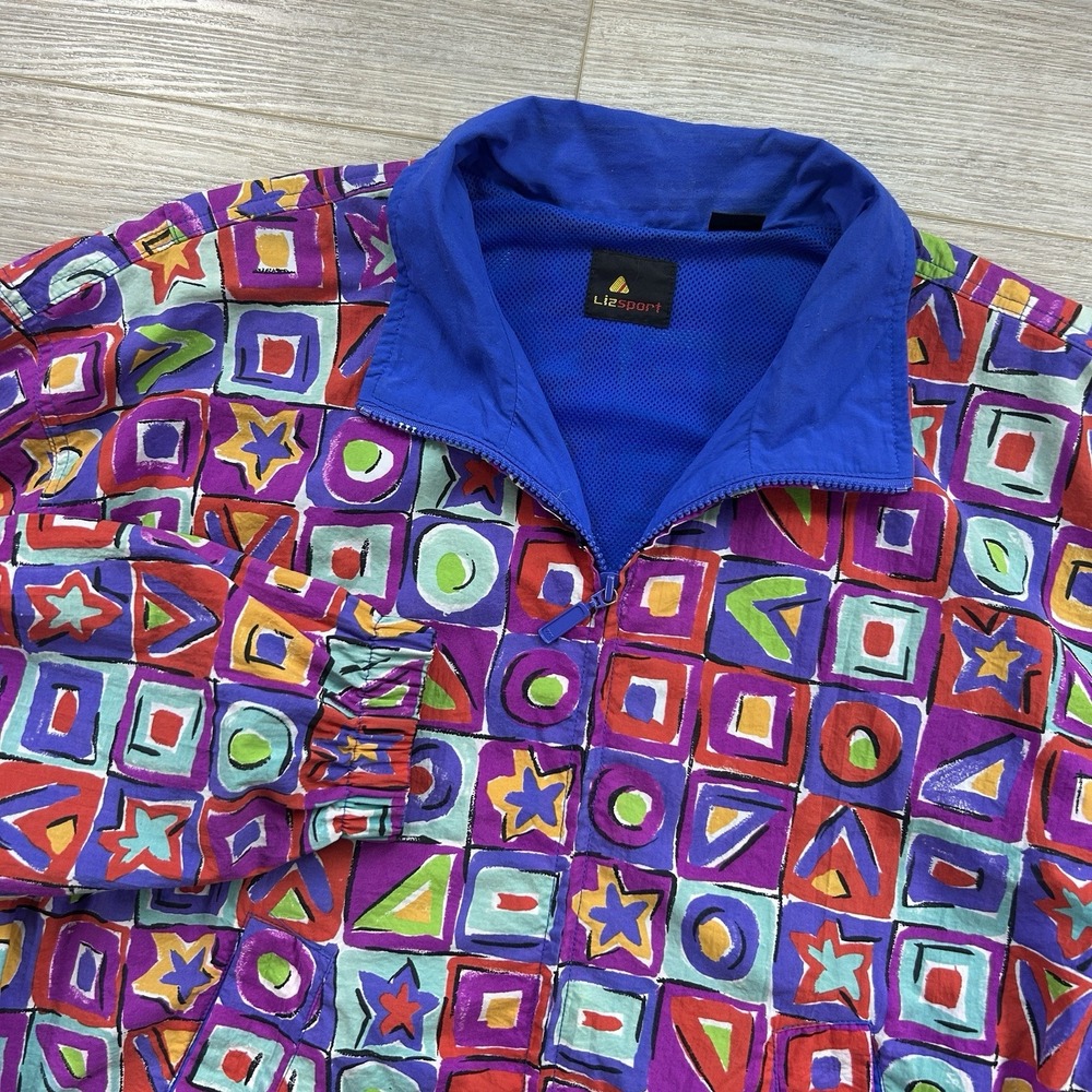 Vintage Liz Sport Women's Medium Geometric Windbreaker Jacket Groovy Jazzercise